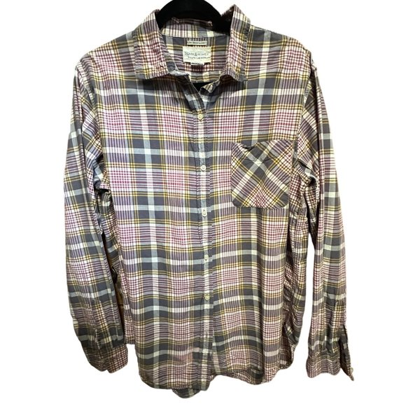 Denim & Supply Ralph Lauren size XL boyfriend tan plaid button front top - Picture 1 of 5